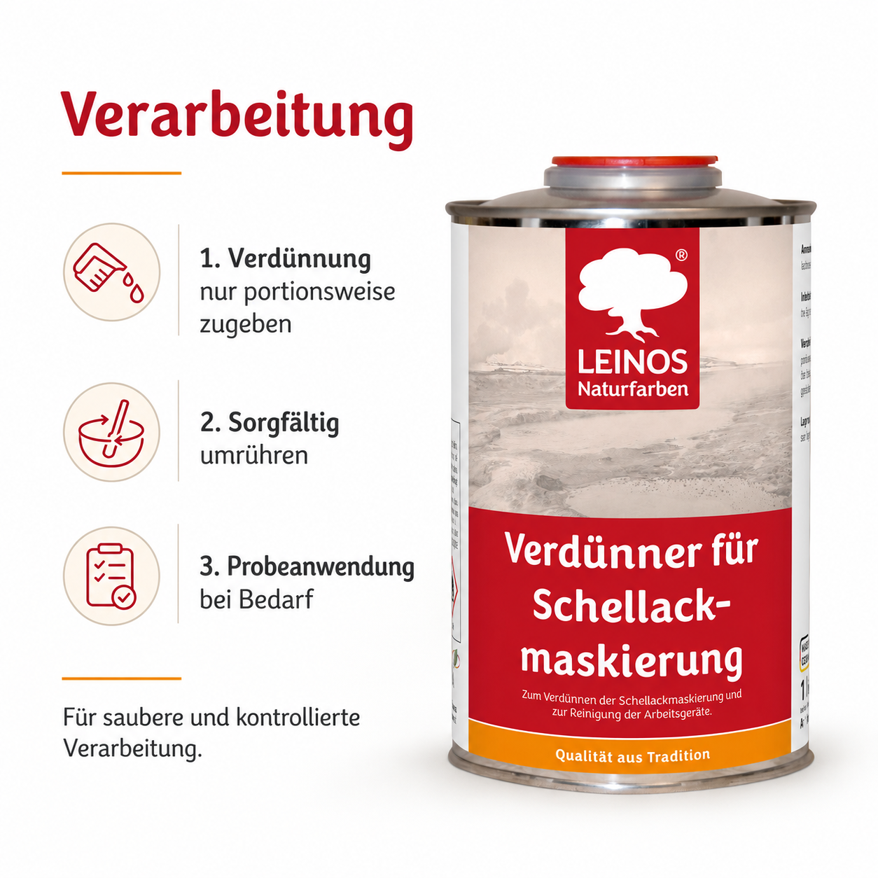 LEINOS 956 Verdünner für Schellackmaskierung 1,0 l – Ethanol zur Verdünnung von Schellack-Maskierung, zur Reinigung von Werkzeugen und Geräten, für professionelle Anwendungen im Innenbereich genutzt.