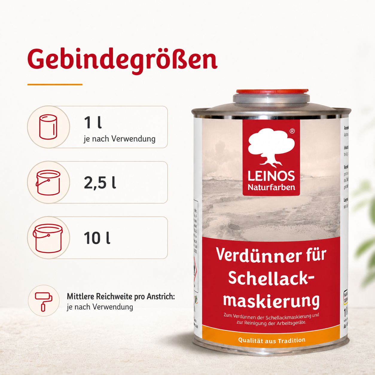LEINOS 956 Verdünner für Schellackmaskierung 1,0 l – Ethanol zur Verdünnung von Schellack-Maskierung, zur Reinigung von Werkzeugen und Geräten, für professionelle Anwendungen im Innenbereich genutzt.