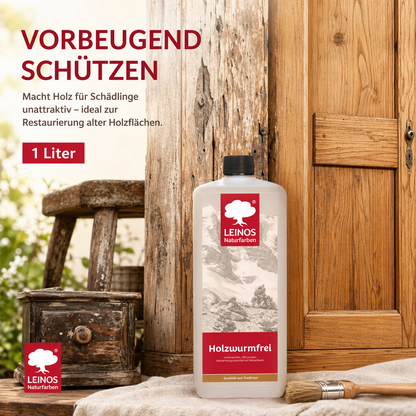 LEINOS Holzwurmfrei 130 |1 Liter | Holzschutz gegen Insekten- & Pilzbefall | Für Innen, überdachten Außenbereich & Feuchträume | Holzverfestiger mit physikalisch-mechanischer Wirkung