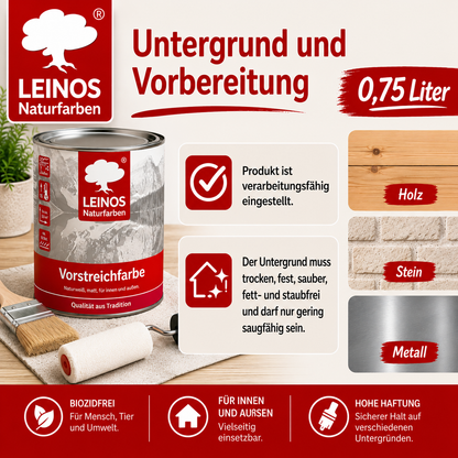 LEINOS Vorstreichfarbe 810 | 0,75 Liter | universelle Grundierung für Holz, Metall, Glasfasertapeten | schnelltrocknend, diffusionsoffen & atmungsaktiv | weiß matt, sehr gut schleifbar, innen & außen nutzbar