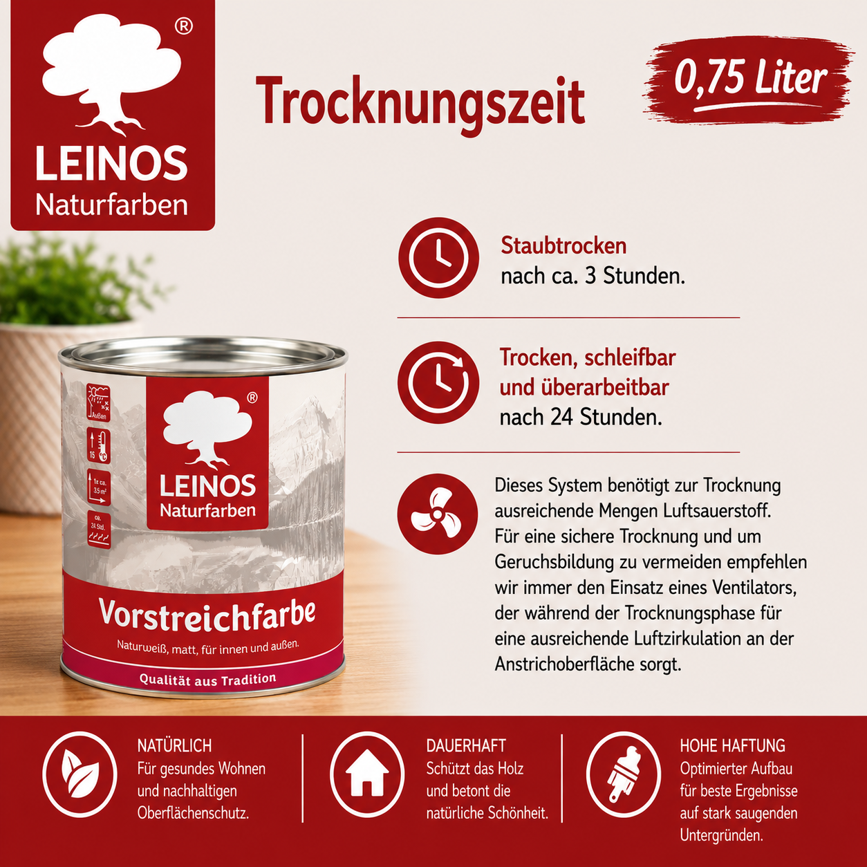LEINOS Vorstreichfarbe 810 | 0,75 Liter | universelle Grundierung für Holz, Metall, Glasfasertapeten | schnelltrocknend, diffusionsoffen & atmungsaktiv | weiß matt, sehr gut schleifbar, innen & außen nutzbar