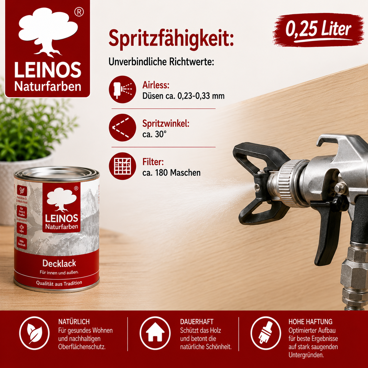 LEINOS Vorstreichfarbe 810 | 0,25  Liter | hochwertige Haftgrundierung für Holz, Metall, Glasfasertapeten | schnelltrocknend, biozidfrei & umweltfreundlich | weiß matt, offenporig, für Innen- und Außenanwendungen