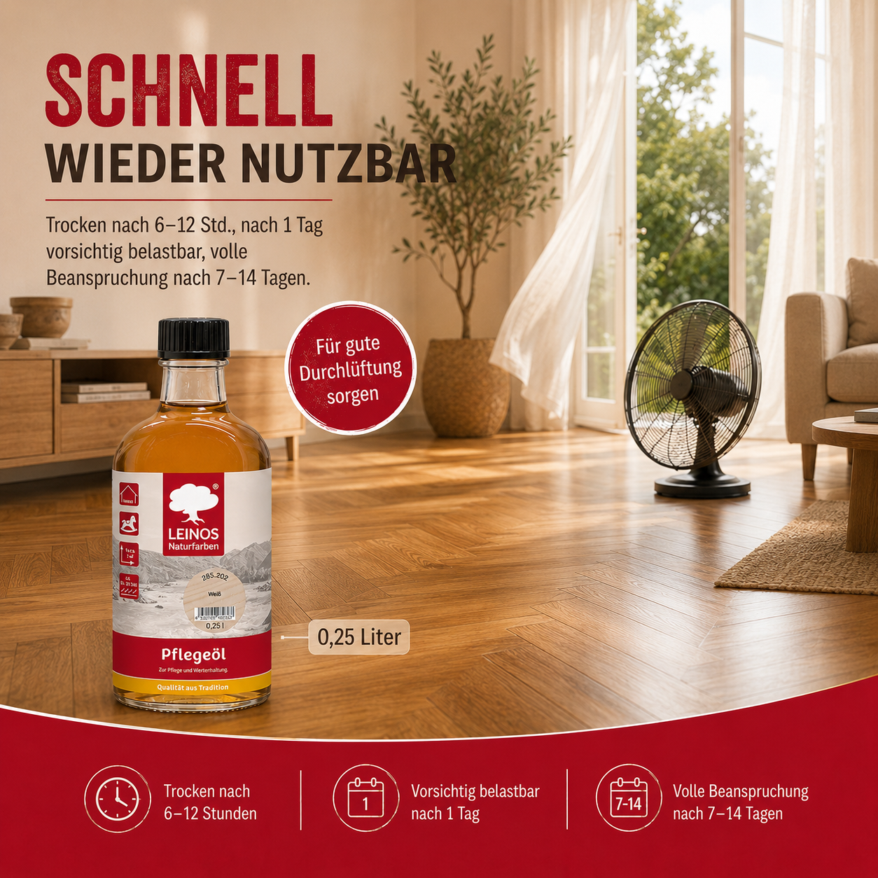 LEINOS 285 Pflegeöl weiß 0,25 Liter für Holz, Parkett, Kork und Linoleum | Pflege, Reinigung und Auffrischung geölter und gewachster Flächen im Innenbereich | Natürlich ökologisch natürliche Optik