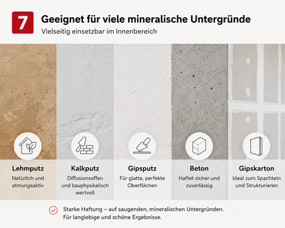LEINOS Glätt- und Strukturspachtel 684, weiß – Feine Spachtelmasse für Wand & Decke innen, lösemittelfrei, atmungsaktiv, gebrauchsfertig, für Lehmputz, Kalk, Gips, Altanstrich, strukturierbar – 5 kg