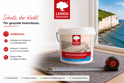 LEINOS 695 Schimmelschutzfarbe 1,0 l für Innenräume, gegen Schimmel, Algen und Pilze, biozidfrei, lösemittelfrei, diffusionsoffen, natürliche Wirkung, hohe Deckkraft, weiß, gebrauchsfertig Innenwände!