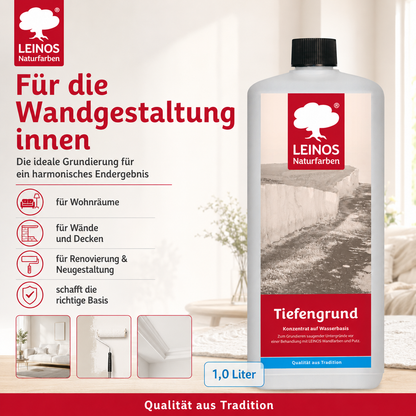 LEINOS Tiefengrund 620/ 1  Liter  – natürliche Grundierung für stark saugende Untergründe | Transparent, hoch dampfdurchlässig | Vorbereitung für Wandfarbe & Putz | 1L reicht für bis zu 25 m²