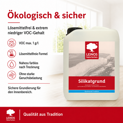 LEINOS Silikatgrund 621 | Universal-Fixativ & Grundierung für Silikat- & Kalkfarben | Farblos, hoch wasserdampfdurchlässig, lösemittelfrei | 2,5 Liter | von LEINOS