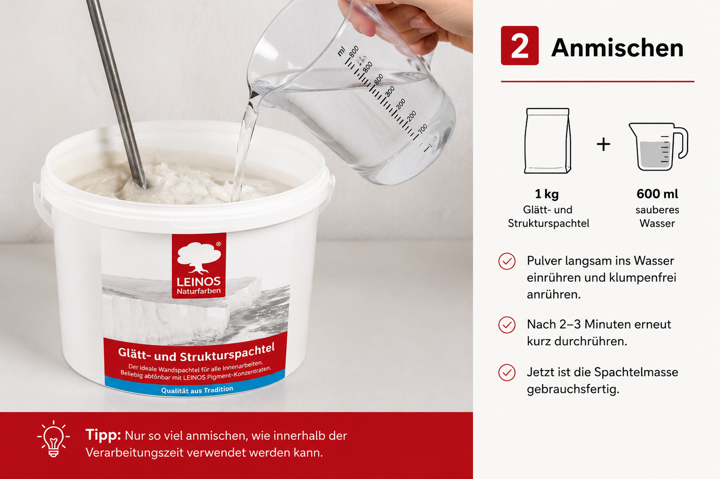 LEINOS Glätt- und Strukturspachtel 684, weiß – Feine Spachtelmasse für Wand & Decke innen, lösemittelfrei, atmungsaktiv, gebrauchsfertig, für Lehmputz, Kalk, Gips, Altanstrich, strukturierbar – 5 kg