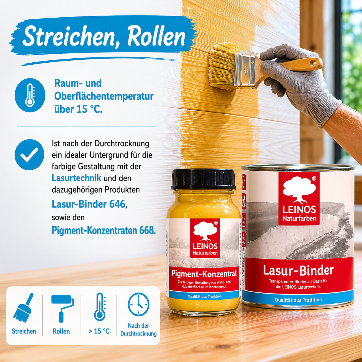 LEINOS Streich- und Rollputz fein 685, weiß – Feinkörniger Putz für Innen, atmungsaktiv, lösemittelfrei, schadstofffrei, gebrauchsfertig, strukturierbar, auf Putz, Gips, Lehm, Altanstrich – 10 L