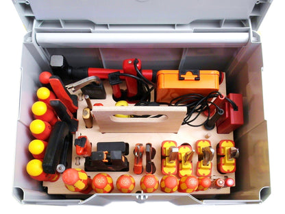 Spezial-Trägerset Elektriker aus Buchen-Multiplex für T-Loc IV, V, M 337 & M 437 | Strukturierte Werkzeugaufnahme | passend für System Systainer Festool / Tanos Systainer³