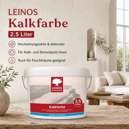 LEINOS Kalkfarbe 665 – Hochatmungsaktive Wandfarbe für Innen | Naturweiß, matt & mineralisch | Lösemittelfrei, schimmelvorbeugend, abtönbar | 2,5 L für ca. 16 m² | für mineralische Untergründe