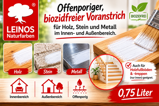 LEINOS Vorstreichfarbe 810 | 0,75 Liter | universelle Grundierung für Holz, Metall, Glasfasertapeten | schnelltrocknend, diffusionsoffen & atmungsaktiv | weiß matt, sehr gut schleifbar, innen & außen nutzbar
