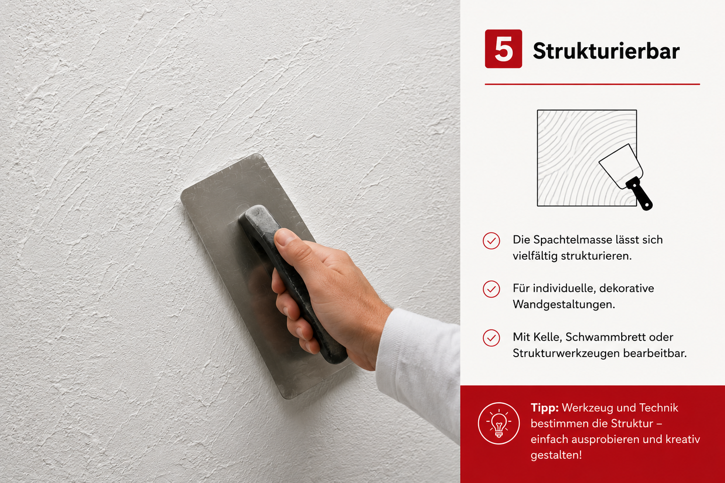 LEINOS Glätt- und Strukturspachtel 684, weiß – Feine Spachtelmasse für Wand & Decke innen, lösemittelfrei, atmungsaktiv, gebrauchsfertig, für Lehmputz, Kalk, Gips, Altanstrich, strukturierbar – 5 kg