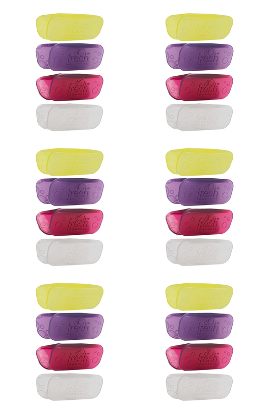 Fre-Pro Eco AIR CLIP Toiletten Lufterfrischer Set mit 12 Duftclips, 3 x 4 Düfte Cucumber Melon, Cotton Blossom, Mango, Spiced Apple, langanhaltende Frische für WC, Bad, Sanitärbereich und Gästetoilette