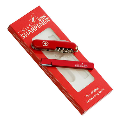 iSTOR Geschenkset mit Standard Swiss Sharpener und Victorinox Offizierstaschenmesser SPORTSMAN, Schweizer Qualität