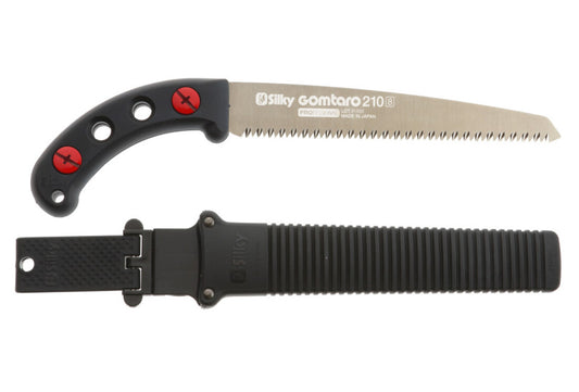 Silky Japansäge Gomtaro 210 mm, Astsäge und Baumsäge mit grober Mirai-Me Verzahnung 8 ZpZ, geradem Blatt, ergonomischem Gummigriff und schwarzem Halfter für frisches Holz