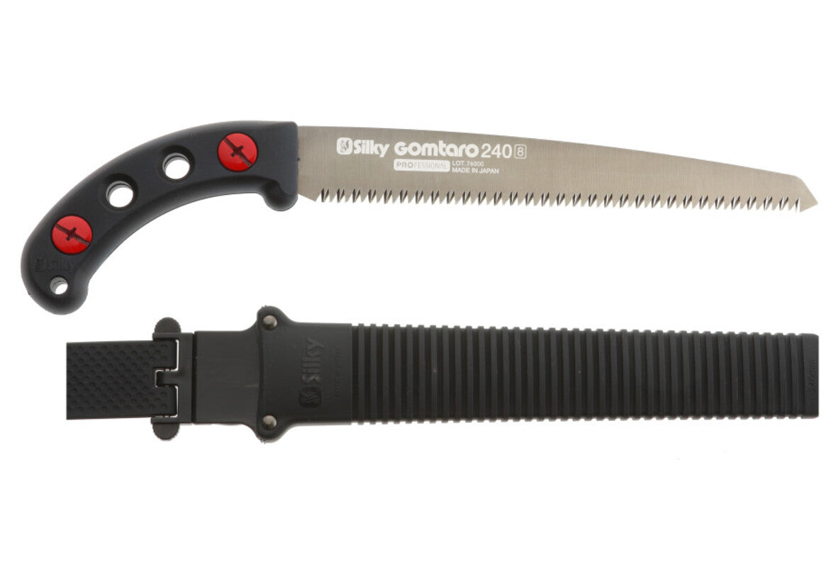 Silky Gomtaro 240 mm Handsäge mit geradem Blatt 8 Zähne je 30 mm aus Premium Japanstahl nickelbeschichtet für präzise Schnitte in frischem Holz inkl sicherem Köcher und Gummigriff