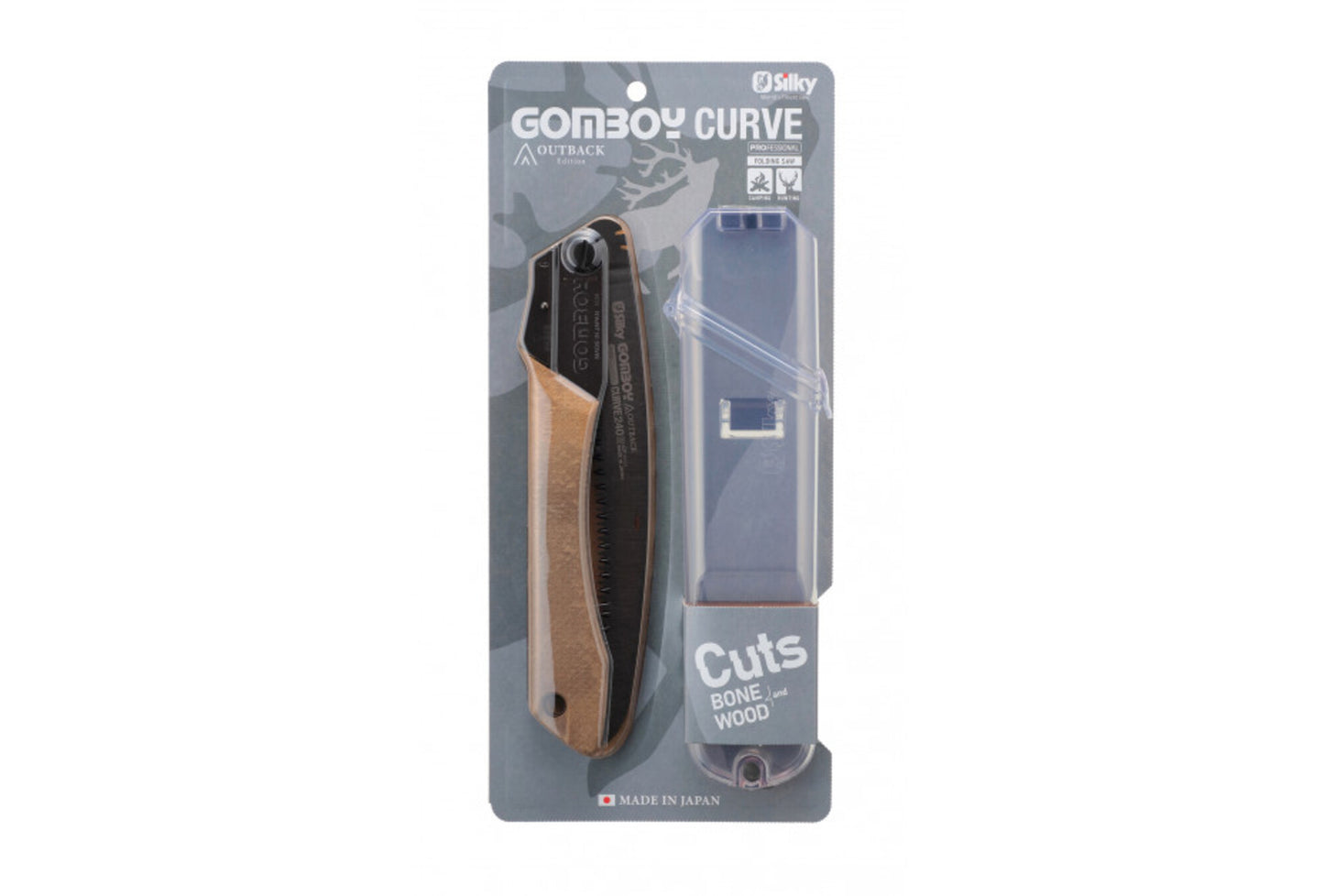 SILKY- Gomboy Curve Outback Edition 240 mm: grob verzahnte Klappsäge (8 Z/30 mm) mit gebogener Klinge aus Premium Japanese Steel, schwarzer Nickel-Zinn-Beschichtung – Bushcraft & Jagd.