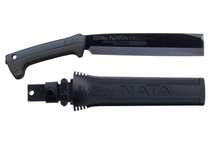 Silky NATA Outback Edition 240 mm Haumesser – Beil und Messer in einem, doppelseitige SKS-51 Stahlklinge mit Black Oxide Beschichtung, Genki Gummigriff, inkl. Holster für Outdoor, Bushcraft und Garten