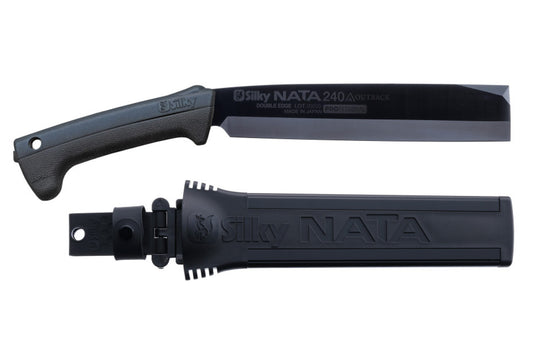 Silky NATA Outback Edition 240 mm Haumesser – Beil und Messer in einem, doppelseitige SKS-51 Stahlklinge mit Black Oxide Beschichtung, Genki Gummigriff, inkl. Holster für Outdoor, Bushcraft und Garten