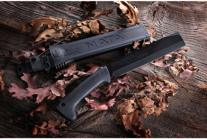 Silky NATA Outback Edition 240 mm Haumesser – Beil und Messer in einem, doppelseitige SKS-51 Stahlklinge mit Black Oxide Beschichtung, Genki Gummigriff, inkl. Holster für Outdoor, Bushcraft und Garten