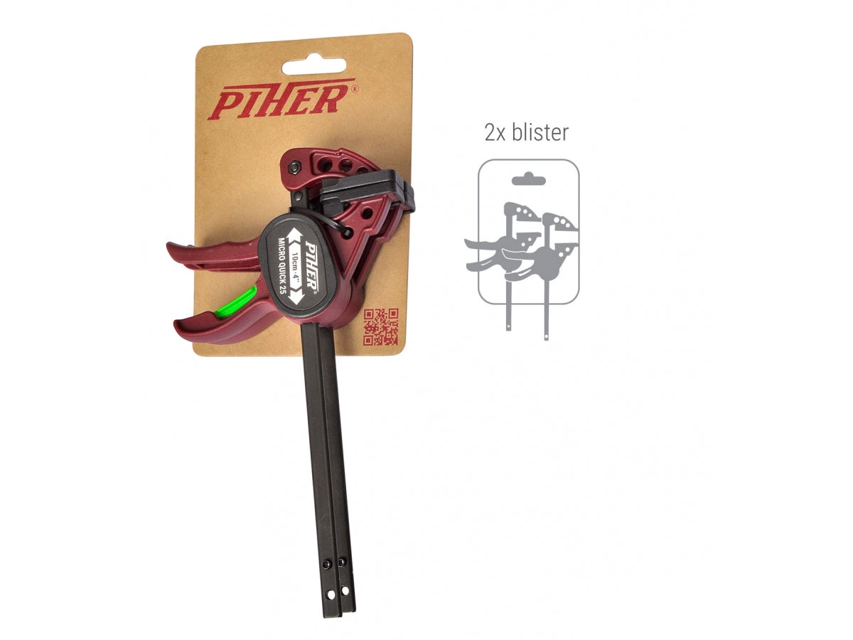 PIHER 2 Stück  Micro Einhand-Zwingen 10 cm mit drehbarem Spannkopf und einer Spannkraft von max. 25 kg