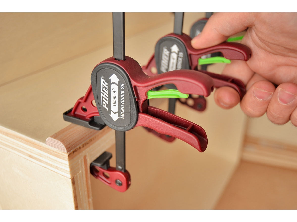 PIHER 2 Stück  Micro Einhand-Zwingen 10 cm mit drehbarem Spannkopf und einer Spannkraft von max. 25 kg