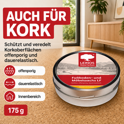 LEINOS Fußboden- & Möbelwachs LF 310 | 175 gramm  Natürliches Hartwachs für Innenbereiche | Atmungsaktiver Schutz für Holz, Kork, Tonfliesen | Reines Naturwachs mit Bienen- & Carnaubawachs