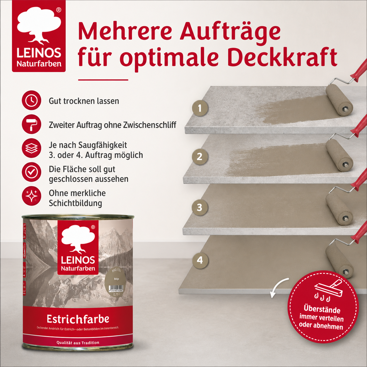 Leinos Naturfarben Estrichfarbe 860 | für innen | Schutz & Farbgebung für offenporige Estrich- & Betonflächen | abriebfest, wasserabweisend | Beige  | 0,75 Liter