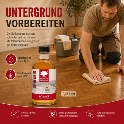 LEINOS 285 Pflegeöl weiß 0,25 Liter für Holz, Parkett, Kork und Linoleum | Pflege, Reinigung und Auffrischung geölter und gewachster Flächen im Innenbereich | Natürlich ökologisch natürliche Optik