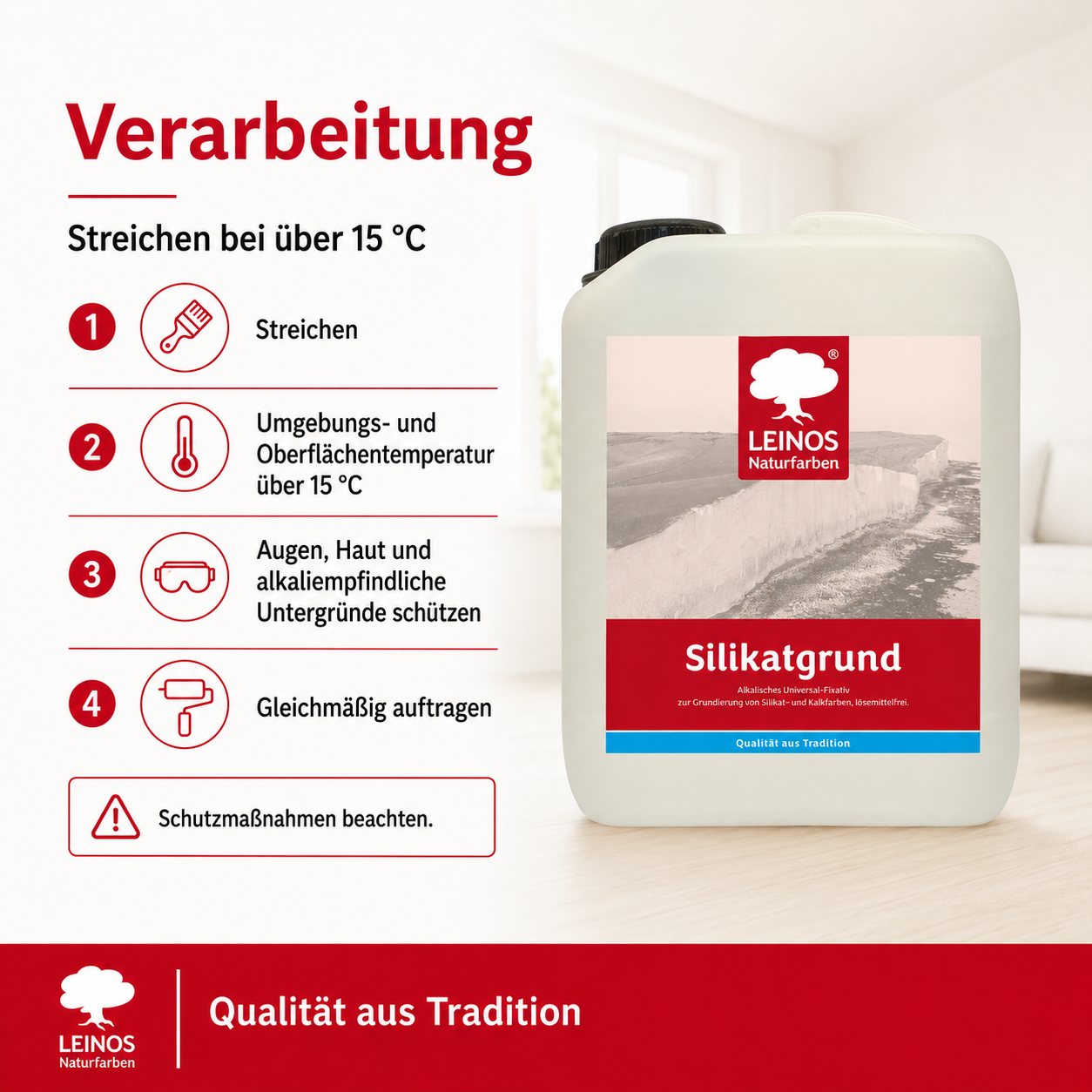 LEINOS Silikatgrund 621 | Universal-Fixativ & Grundierung für Silikat- & Kalkfarben | Farblos, hoch wasserdampfdurchlässig, lösemittelfrei | 2,5 Liter | von LEINOS