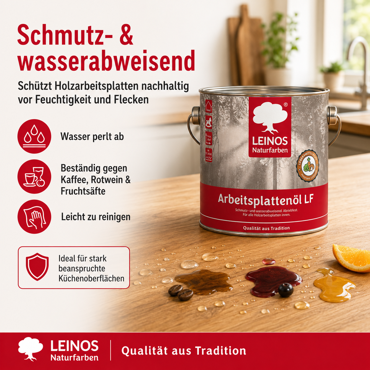 Arbeitsplattenöl LF 283 2,5 Liter – Lebensmittelecht, schmutz- & wasserabweisend, abriebfest – Schutz & Pflege für Holzarbeitsplatten in der Küche – Ideal für stark beanspruchte Oberflächen