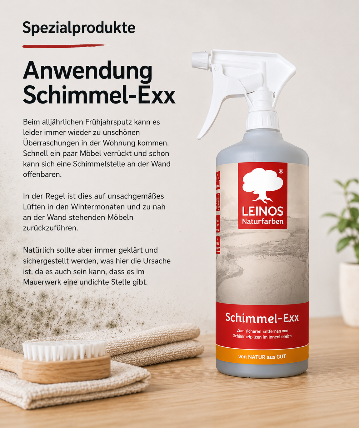 LEINOS 960 Schimmel-Exx 0,5 l Zum sicheren Entfernen von Schimmelpilzen im Innenbereich Ohne Chlorchemie Leicht fließende Flüssigkeit.