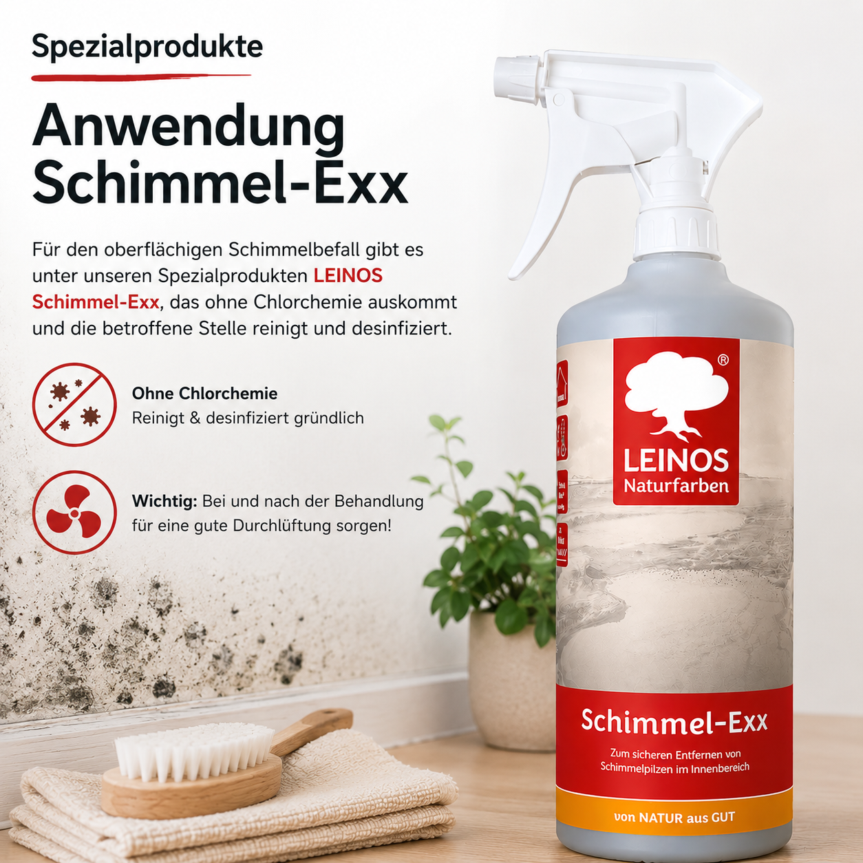 LEINOS 960 Schimmel-Exx 0,5 l Zum sicheren Entfernen von Schimmelpilzen im Innenbereich Ohne Chlorchemie Leicht fließende Flüssigkeit.