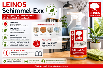 LEINOS 960 Schimmel-Exx 0,5 l Zum sicheren Entfernen von Schimmelpilzen im Innenbereich Ohne Chlorchemie Leicht fließende Flüssigkeit.