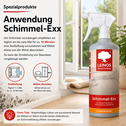 LEINOS 960 Schimmel-Exx 0,5 l Zum sicheren Entfernen von Schimmelpilzen im Innenbereich Ohne Chlorchemie Leicht fließende Flüssigkeit.
