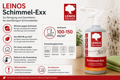 LEINOS 960 Schimmel-Exx 0,5 l Zum sicheren Entfernen von Schimmelpilzen im Innenbereich Ohne Chlorchemie Leicht fließende Flüssigkeit.