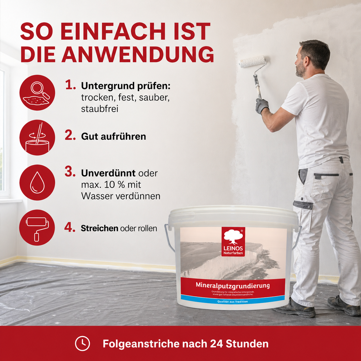 LEINOS Mineralputzgrundierung 2,5L – Haftgrund für Innenbereiche , Haftgrund für Kalk- & Silikatfarben