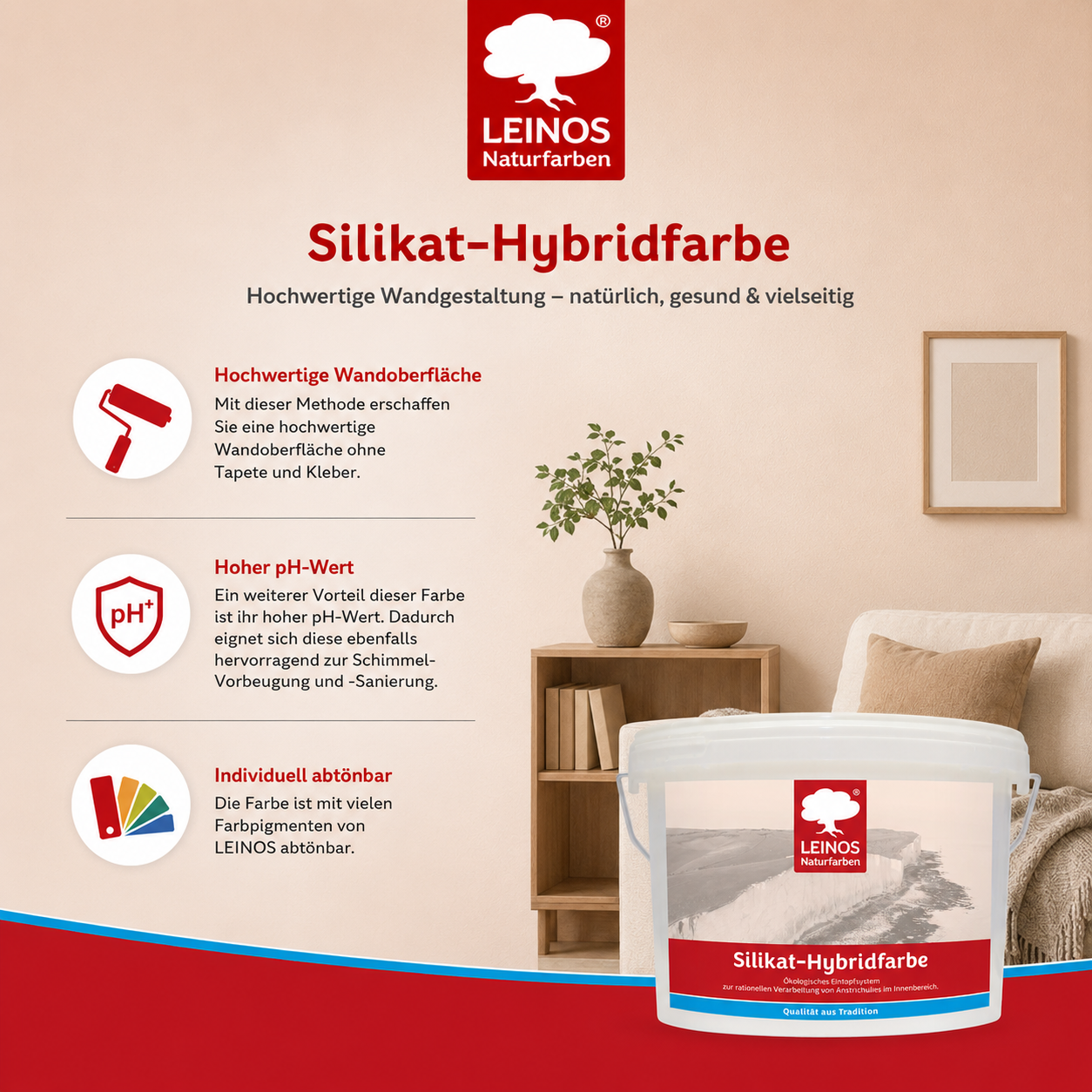 LEINOS Silikat-Hybridfarbe 10L – Vlieskleber und Wandfarbe