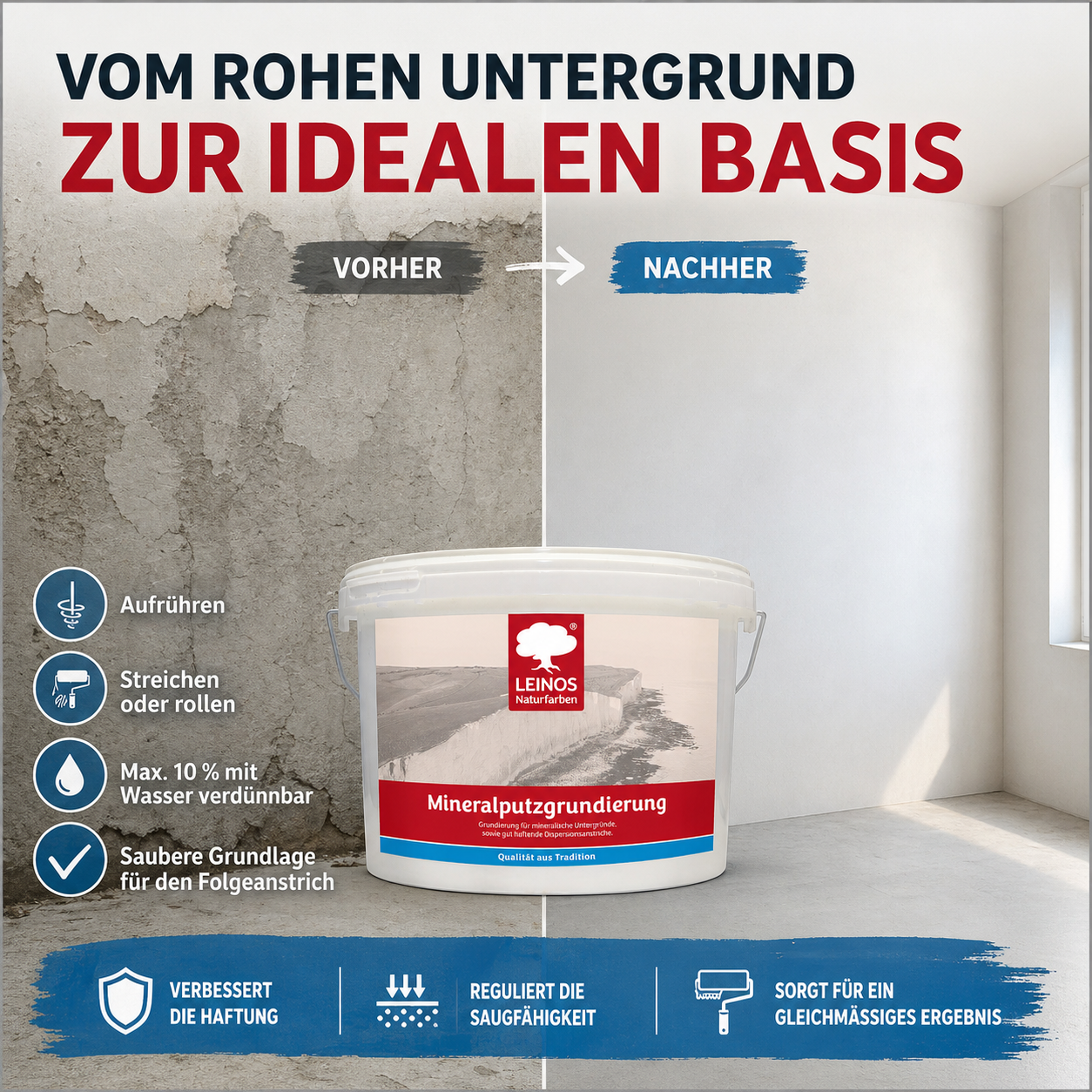 LEINOS Mineralputzgrundierung 10,0L – Haftgrund für Innenbereiche