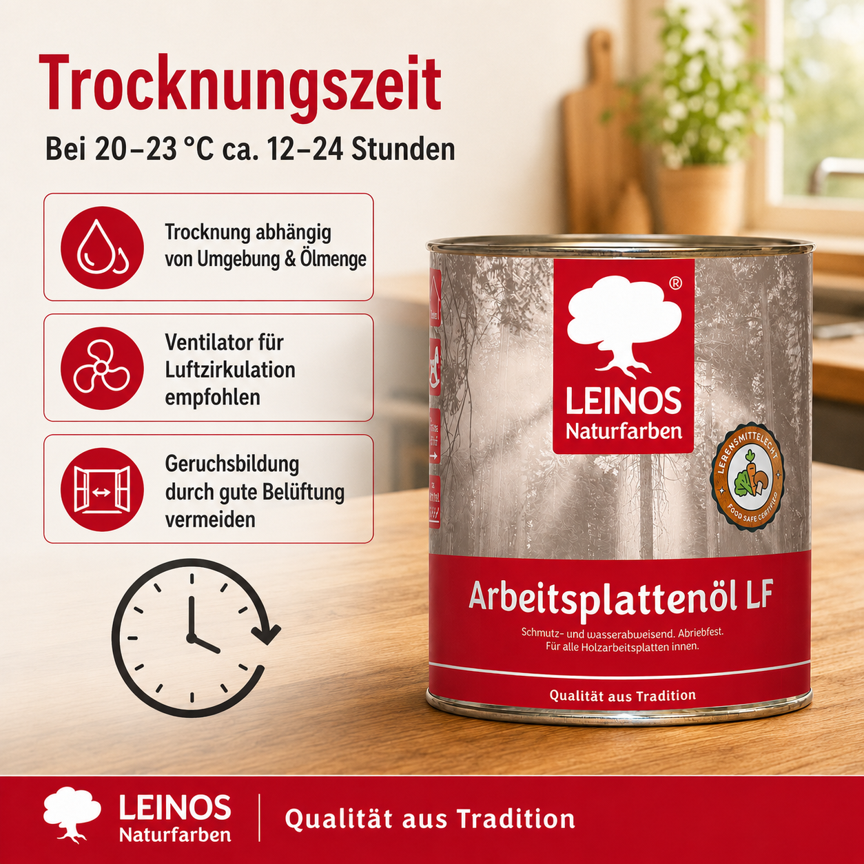 Arbeitsplattenöl LF 283 2,5 Liter – Lebensmittelecht, schmutz- & wasserabweisend, abriebfest – Schutz & Pflege für Holzarbeitsplatten in der Küche – Ideal für stark beanspruchte Oberflächen