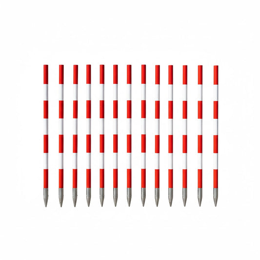 NESTLE Holzfluchtstab-Set 12 Stk | 2 m, Ø 28 mm | rot/weiß 50-cm Felder | PVC-ummantelt | runde Rohrspitze/Stahlspitze | Einfluchten & Abstecken für Vermessung, Straßenbau & GaLaBau