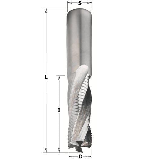 Vollhartmetall Schruppfräser 18x55x110mm mit 4 positiv spiralgenuteten Schneiden Z2+2R Linkslauf