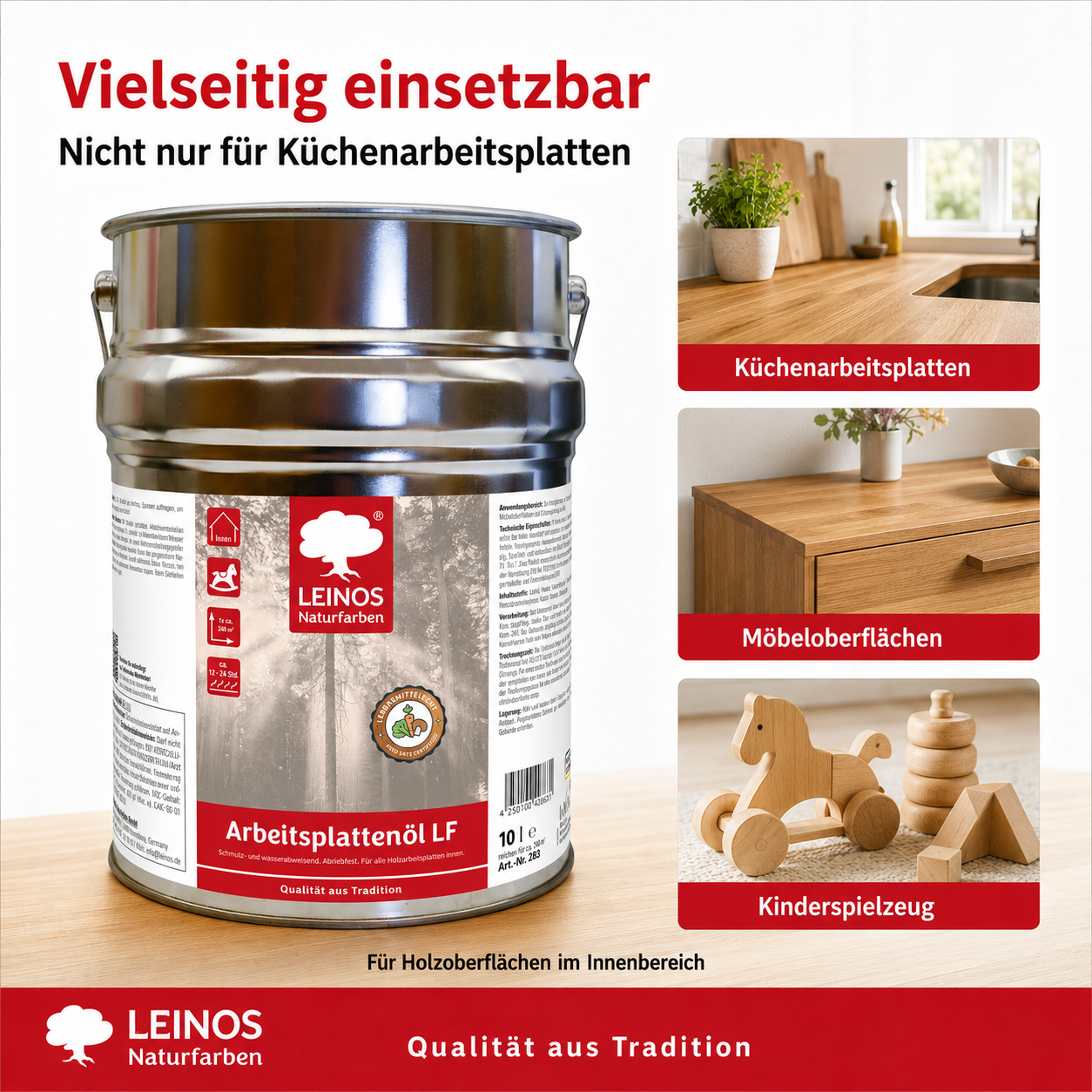 Arbeitsplattenöl LF 283 10,0 Liter – Lebensmittelecht, schmutz- & wasserabweisend, abriebfest – Schutz & Pflege für Holzarbeitsplatten in der Küche – Ideal für stark beanspruchte Oberflächen