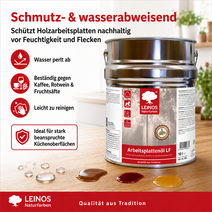 Arbeitsplattenöl LF 283 10,0 Liter – Lebensmittelecht, schmutz- & wasserabweisend, abriebfest – Schutz & Pflege für Holzarbeitsplatten in der Küche – Ideal für stark beanspruchte Oberflächen
