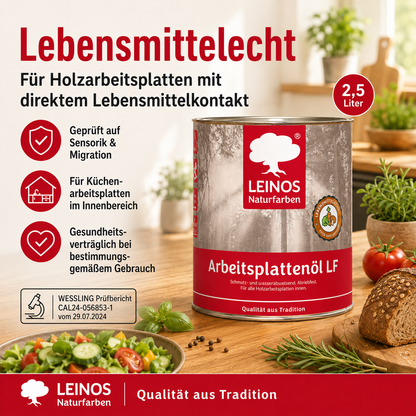 Arbeitsplattenöl LF 283 2,5 Liter – Lebensmittelecht, schmutz- & wasserabweisend, abriebfest – Schutz & Pflege für Holzarbeitsplatten in der Küche – Ideal für stark beanspruchte Oberflächen