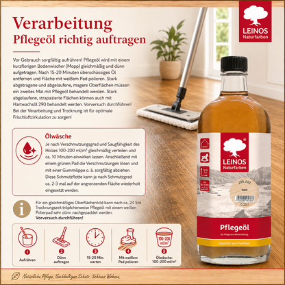 LEINOS 285 Pflegeöl weiß 0,25 Liter für Holz, Parkett, Kork und Linoleum | Pflege, Reinigung und Auffrischung geölter und gewachster Flächen im Innenbereich | Natürlich ökologisch natürliche Optik