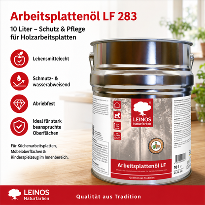 Arbeitsplattenöl LF 283 10,0 Liter – Lebensmittelecht, schmutz- & wasserabweisend, abriebfest – Schutz & Pflege für Holzarbeitsplatten in der Küche – Ideal für stark beanspruchte Oberflächen