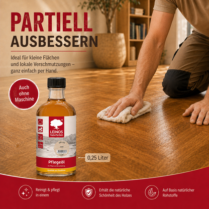 LEINOS 285 Pflegeöl weiß 0,25 Liter für Holz, Parkett, Kork und Linoleum | Pflege, Reinigung und Auffrischung geölter und gewachster Flächen im Innenbereich | Natürlich ökologisch natürliche Optik