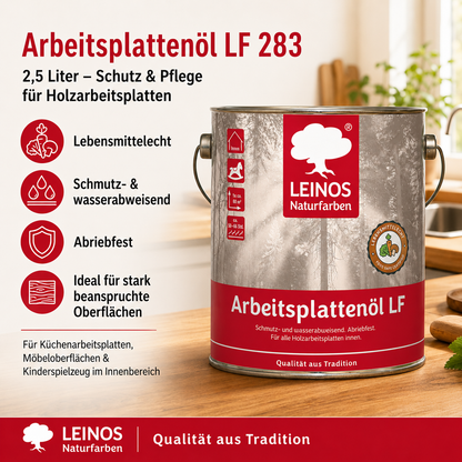 Arbeitsplattenöl LF 283 2,5 Liter – Lebensmittelecht, schmutz- & wasserabweisend, abriebfest – Schutz & Pflege für Holzarbeitsplatten in der Küche – Ideal für stark beanspruchte Oberflächen